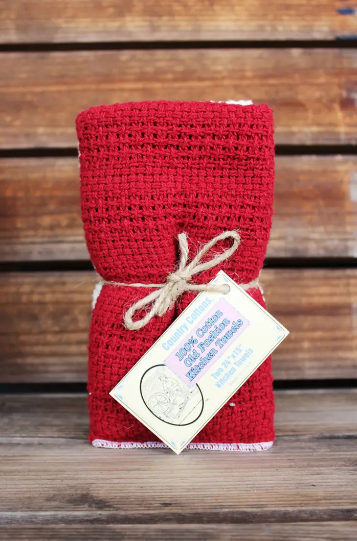 Red/Natural Cotton Kitchen Towels